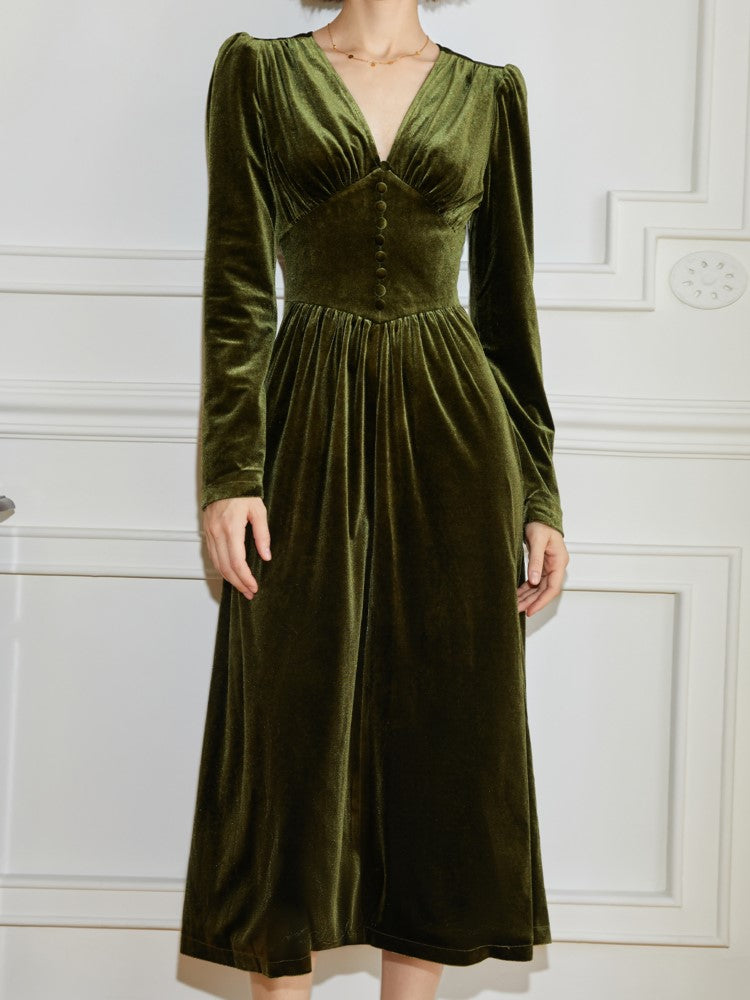 ’s Velvet Midi Dress Long Sleeve A-line French Party Dress Autumn Spring Prom Robe Vestidos Mujer New