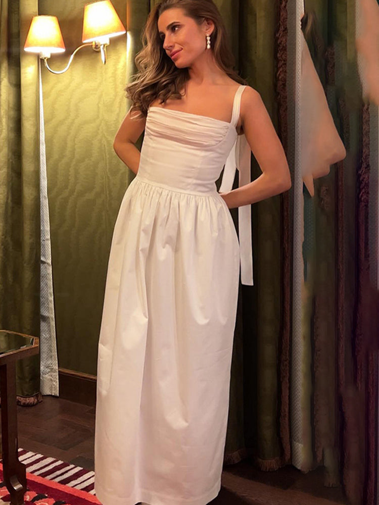Tossy Long Sundress Dress Patchwork Lace Up A-line Folds Sleeveless Female Party Evening Tank Maxi Dress