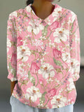 Women's Casual Long Sleeve Cotton And Linen Daisy Shirt elevenforest