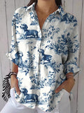 Comstylish Women's Dachshund Toile De Jouy Seamless Pattern Shirt