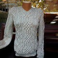 Woman Aran Jacquard Weave V Neck Cozy Warm Sweater elevenforest
