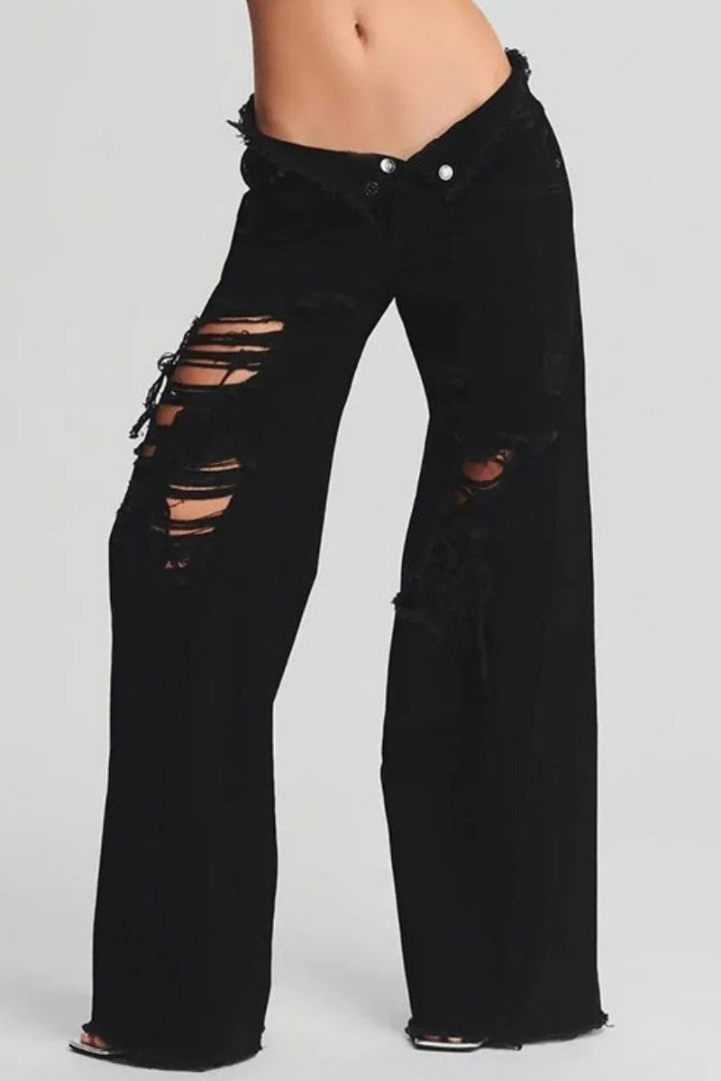 Ripped Patchwork Mid Waist Regular Denim Jeans (subject to the Actual Object)(5 Colors)