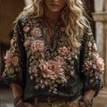 Bohemian Style Pink Flower Casual Long Sleeved Top elevenforest