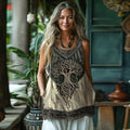 Women's Vintage Viking Tree Of Life Cotton And Linen Vest elevenforest