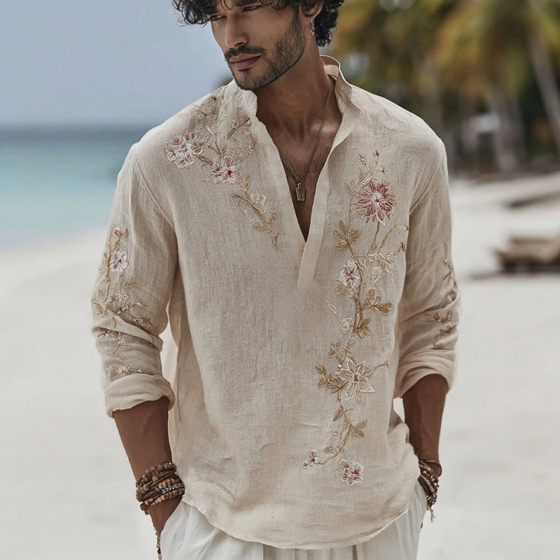 Men's Retro Floral Embroidered Casual Shirt elevenforest