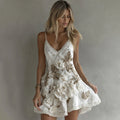 Women's Vintage Rose Art V-neck Suspender Mini Dress elevenforest