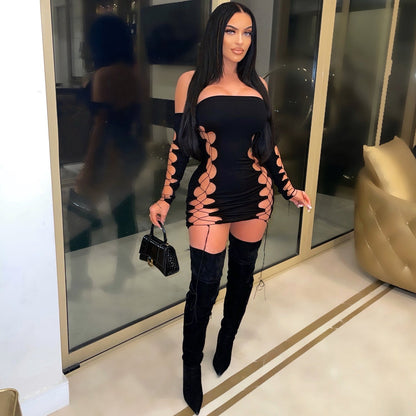 ’s Cutout Strap Off Shoulder Chest Wrapped Dress – Bodycon Mini Dress