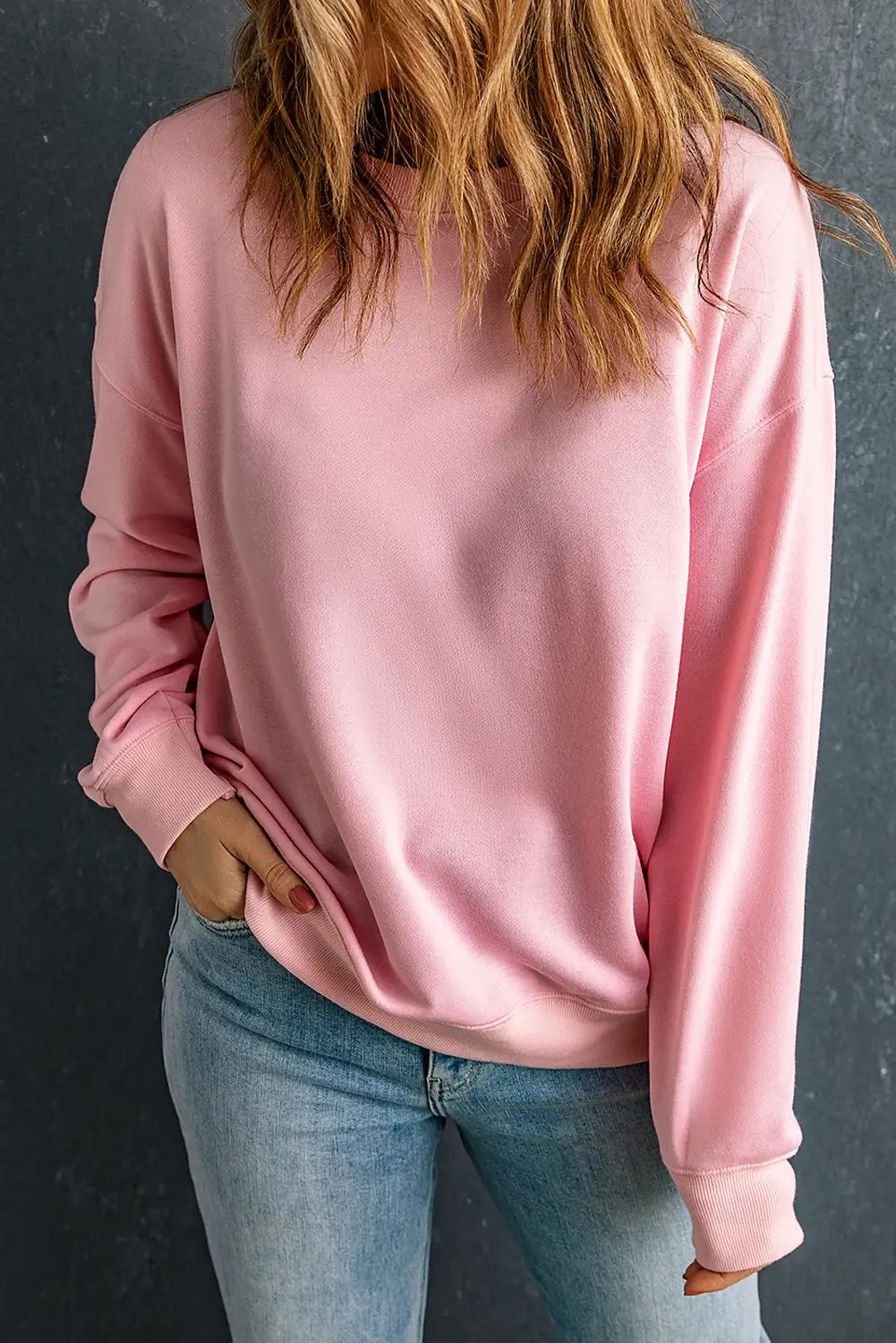 Pink Classic Crewneck Pullover Sweatshirt
