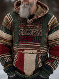 Men's Retro Geometric Design Winter Warm Hooded Knitted Sweater elevenforest