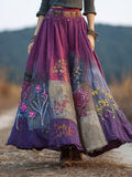 Boho Floral Embroidery Patchwork Vintage Art Women's Linen Flowy Maxi Dress elevenforest
