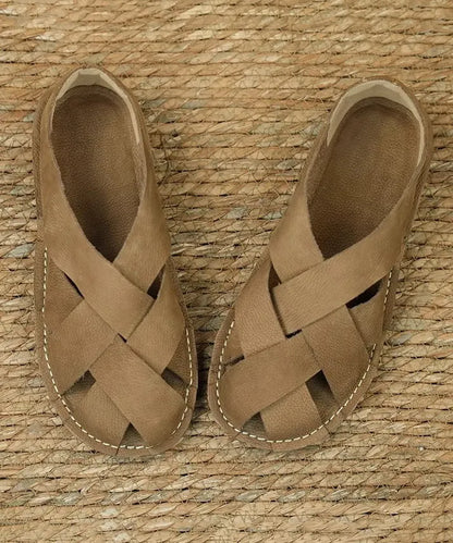Comfortable Hollow Out Sandals Ginger Cowhide Leather Oi020