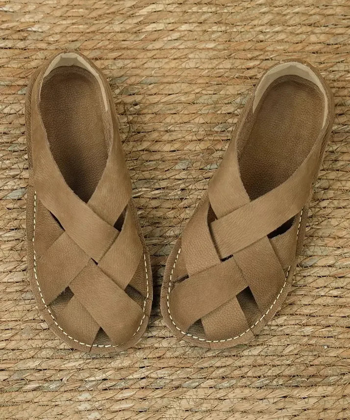 Comfortable Hollow Out Sandals Ginger Cowhide Leather Oi020