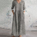 Vintage Stripe Pattern Women's Linen Dress elevenforest