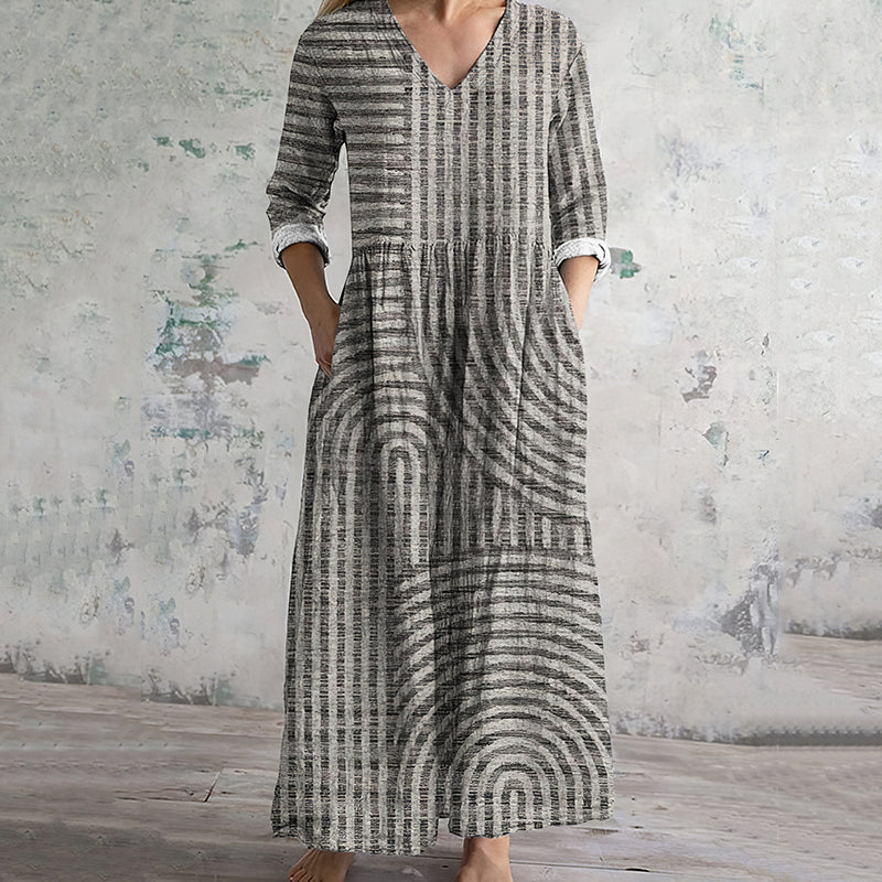 Vintage Stripe Pattern Women's Linen Dress elevenforest