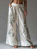Women's Vintage Embroidery Art Comfy Linen Pants elevenforest
