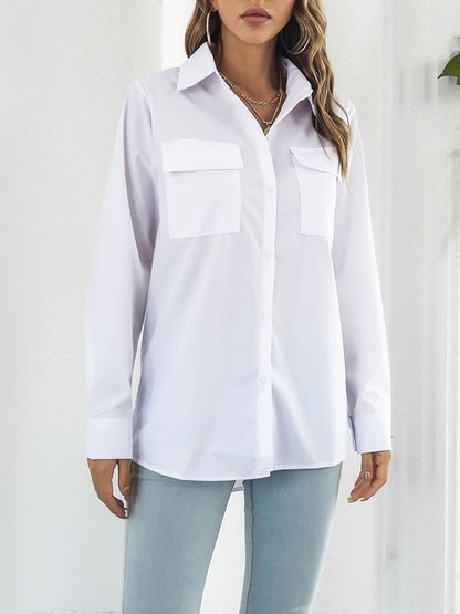 Long Sleeves Loose Color Split-joint Lapel Blouses