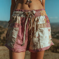 Women's Patchwork Floral Contrast Waist Drawstring Pocket Shorts elevenforest