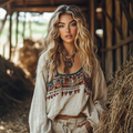 Women's  Bohemian Style Ethnic Art Print Cotton And Linen Casual Shirt elevenforest