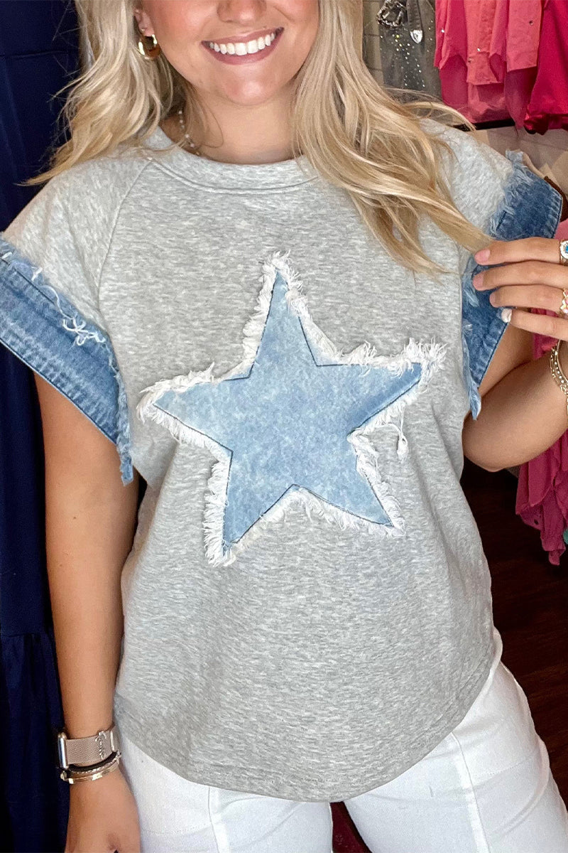 The Stars Distressed Patchwork O Neck T-shirts