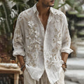 Men's Vintage Floral Embroidered Art Comfy Linen Shirt elevenforest