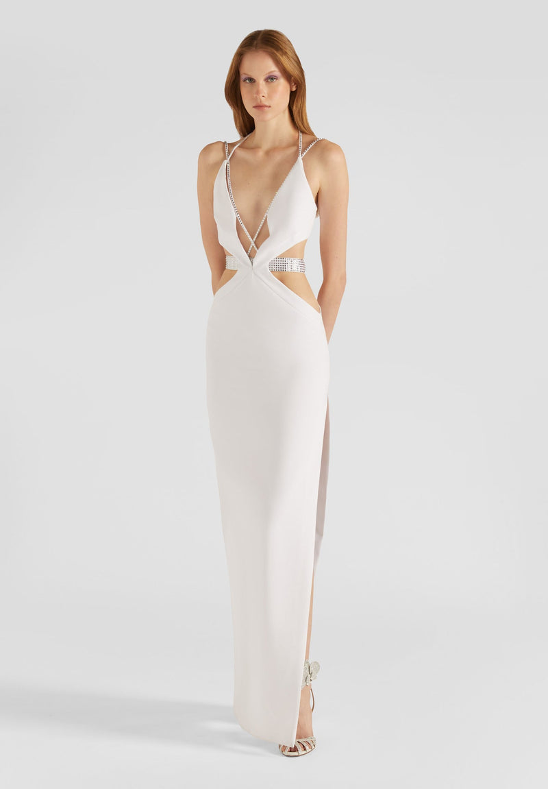 White Rhinestone Hollow Out Cutout Out Dress Camisole Backless Maxi Dress Dress Slim Bandage