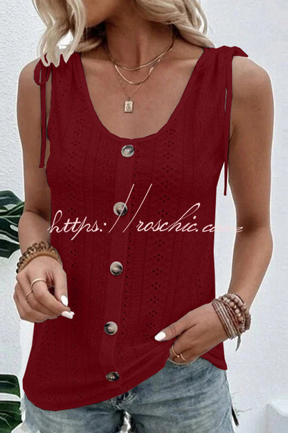 All About Spring Button Up Hollow Out Tank Top
