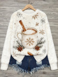 Comstylish Vintage Christmas Coffee Pattern Cozy Plush Sweater