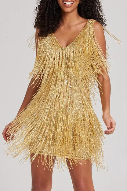 Party Tassel V Neck Vest Dress Dresses(6 Colors)
