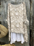 Comstylish Elegant Floral Lace Embroidered Linen Blend Flowy Shirt