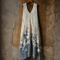 Japanese Waves Patchwork Hollow Floral Lace Maxi Tank Dress elevenforest