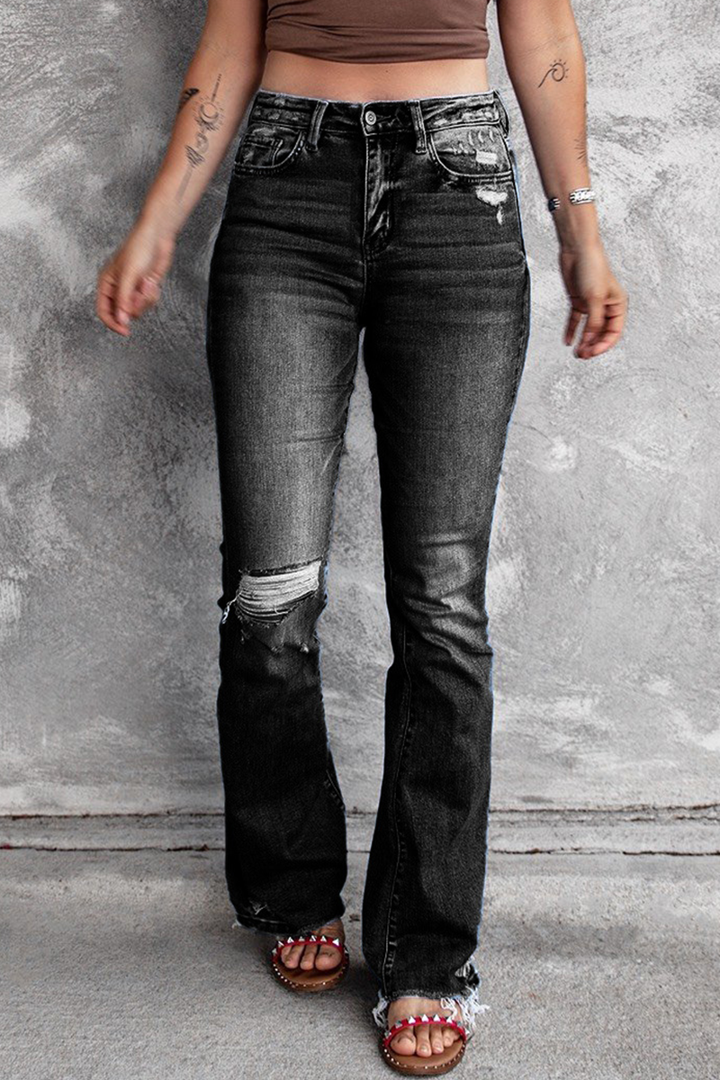 Ripped High Waist Regular Denim Jeans
