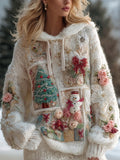 Cute Christmas Inspired Patchwork Cozy Hooded Sweater