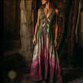 Bohemian Style Plant-dyed Knitted Flower-hollowed Sleeveless V-neck Long Dress elevenforest
