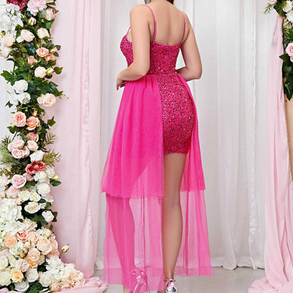 High Waist Pink Spinning Sequ Camisole Dress