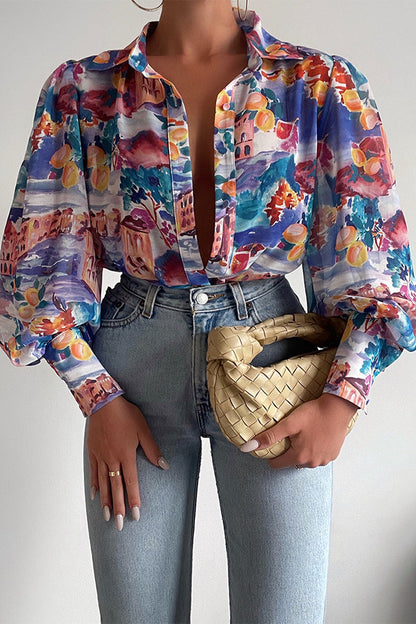 Patchwork Turndown Collar Tops