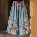 Vintage Floral Embroidered Art Casual Linen Pants elevenforest