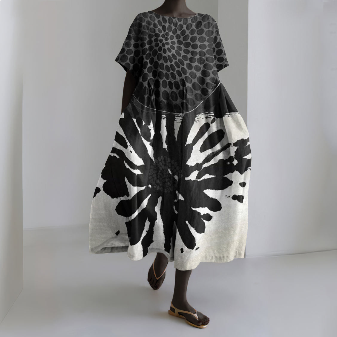 Vintage Dot Tribal Print Women's Linen Dress elevenforest