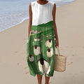 Women's Sheep Art Print Crew Neck Tank Midi Dress elevenforest