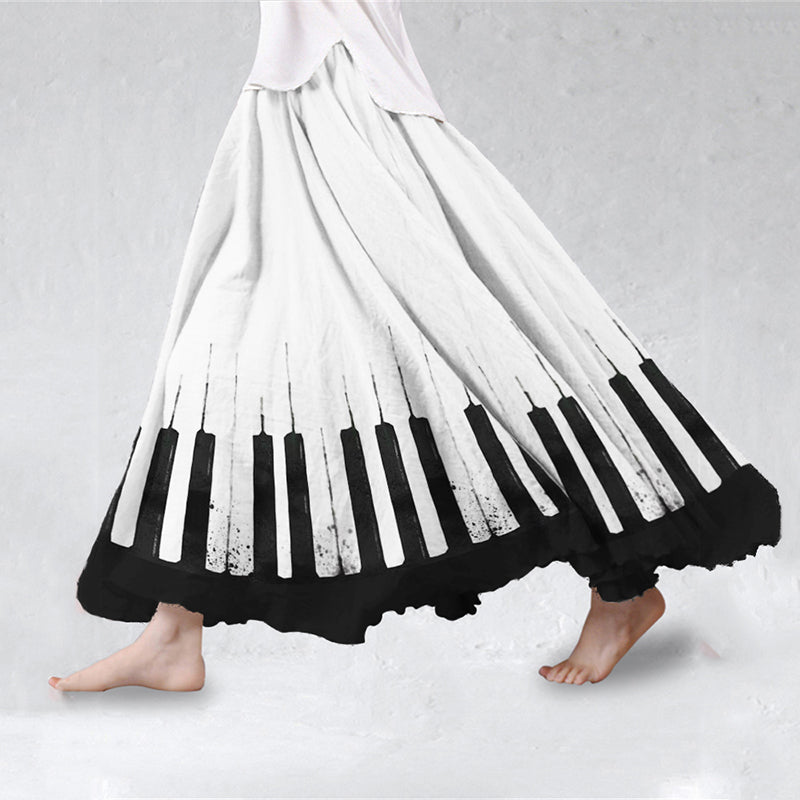 Comstylish Classy Piano Keys Inspired Flowy Wide Skirt