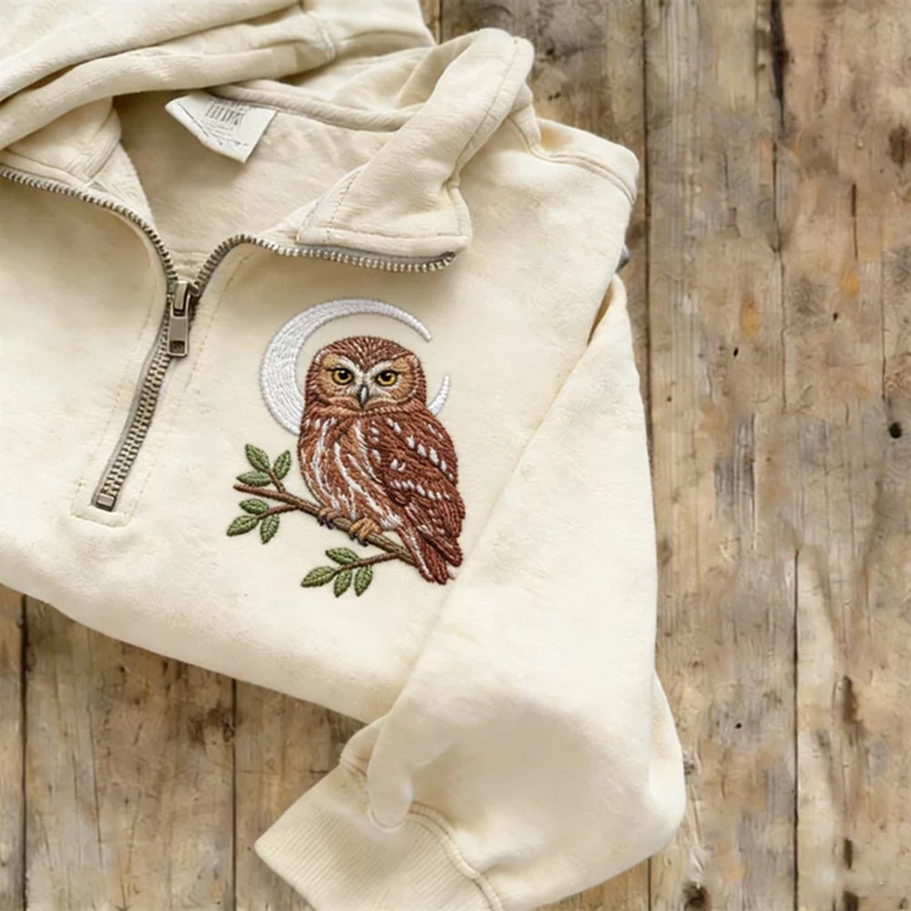 Comstylish Owl On A Dead Tree Zip-neck Casual Sweatshirt