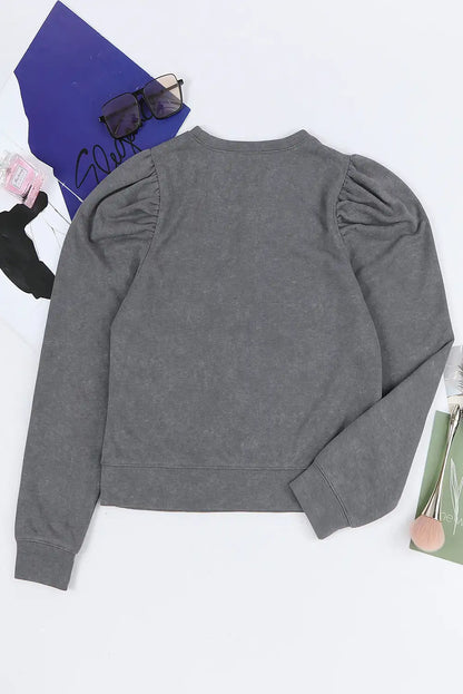 Gray Puff Sleeve Sweatshirt