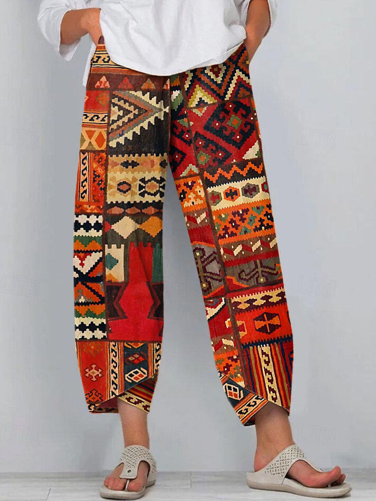 Women's Western Geometric Print Linen Blend Pants elevenforest
