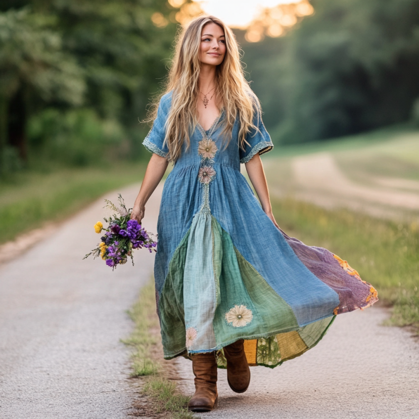 Spring Girl Green Pastoral Style Retro Floral Embroidery Pattern Art Linen Tank Dress elevenforest