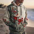 Japanese Plum & Crane Art Men's Hooded Sweatshirt elevenforest