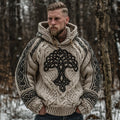 Men's Viking Tree Of Life Art Celtic Knot Jacquard Knitted Hooded Sweater elevenforest