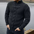 Men'S Vintage Cable Knit Aran Zip Neck Turtleneck Sweater elevenforest
