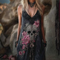 Skull & Pink Flowers Beaded Washed Cami Maxi Dress elevenforest