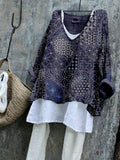 Vintage Japanese Sashiko Art Linen Blend Cozy Tunic elevenforest