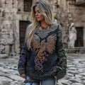 Women's Mythical Phoenix Embroidered Celtic Knot Cozy Warm Sweater elevenforest