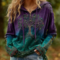 Women's Vintage Viking Tree Of Life Half Zip Hoodie elevenforest